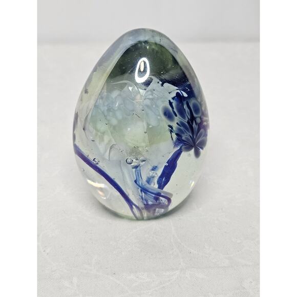 Vintage MSH Paperweight Signed 1986 Mount St Helen Ash Vines Art Glass Egg Shape - Picture 3 of 9